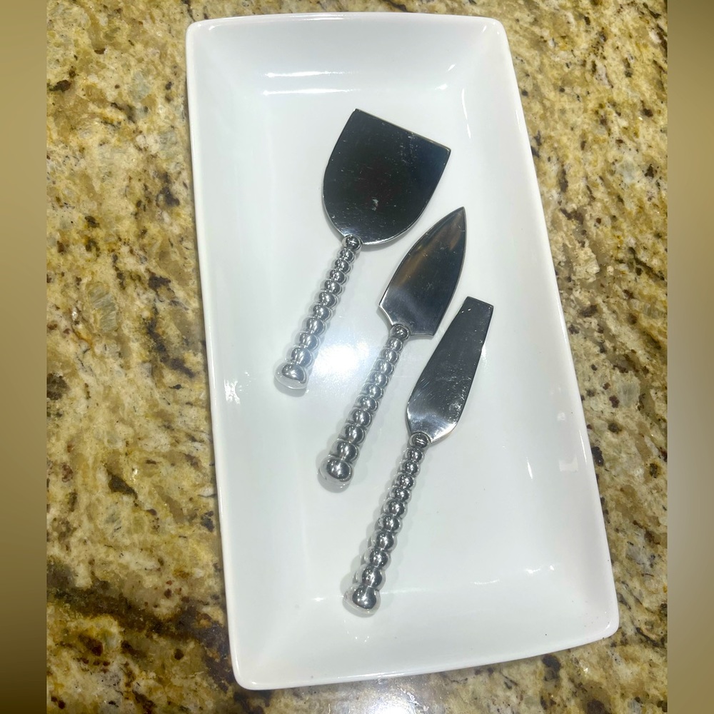 Pier 1 Cheese Knife Set - Set of 3 Stainless Steel Tapered Narrow Flat Blades